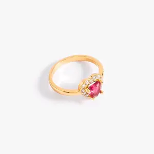 4 Layers 18k Gold-Plated Heart Ring with Pink Synthetic Diamonds and Crystal Halo for Women's Size 7 Elegant Fashion Jewelry