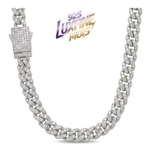 ②⑦LUXFINE MOIS 6mm Iced Out Moissanite Cuban Link Chain, 925 Sterling Silver Full Paved Hip Hop Necklace, Pass Diamond Tester for Men Women