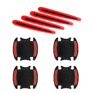 8-Piece Carbon Fiber Car Door Handle Protection Film, Scratch-Resistant Waterproof Reflective, High Adhesive DIY Body Guard Sticker