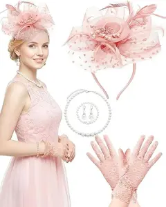 Fascinators Hat for Women Tea Party Fascinator Headband with Gloves Tea Party Accessories for Ladies
