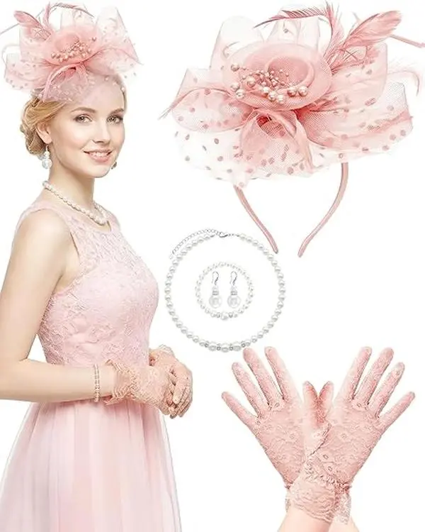 Fascinators Hat for Women Tea Party Fascinator Headband with Gloves Tea Party Accessories for Ladies