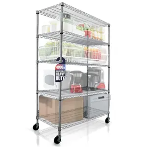 Crescent Heavy Duty Chrome Metal Shelving Unit 5-Tier Rolling Rack For Garage, Kitchen & Warehouse - Adjustable Storage, 4000 LBS Capacity, 48 x 24 x 76