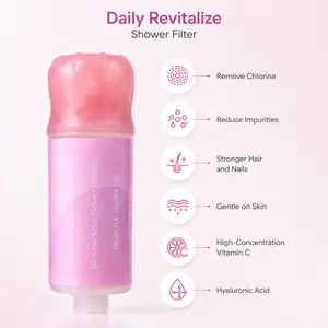 Vitamin C shower filter: moisturizes skin, conditions hair, removes chlorine and impurities; safe ingredients; can be installed on fixed showerheads and handheld showers; suitable for the whole family, including babies; reduces dryness.