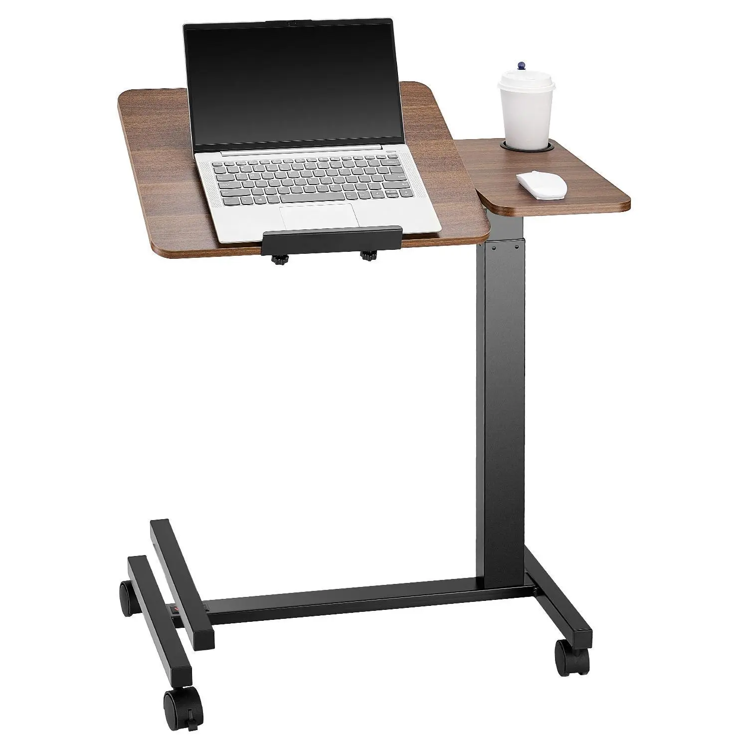 【Backtoschool】VEVOR Overbed Computer Desk, Height Adjustable (27.75 in to 42.72 in) Mobile Side Table with Flip Desktop, 4 Casters, Cup Holder, Steel+Wood, Rolling Desk for Home, Office, Height Adjustable Desk, Adjustable Height