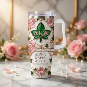 Alpha Kappa Alpha Tumbler 40oz, Feminine Stainless Steel Cup, Perfect AKA Gift, Flask Travel Cup