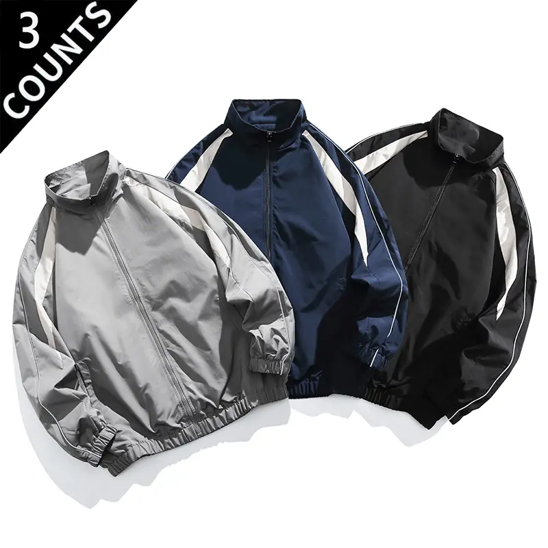 Men’s color-block sports jacket, Y2K American street style stand collar full-zip windbreaker with color-striped design, loose casual outerwear, perfect for everyday wear, workouts, and streetwear outings, available in multiple colors.