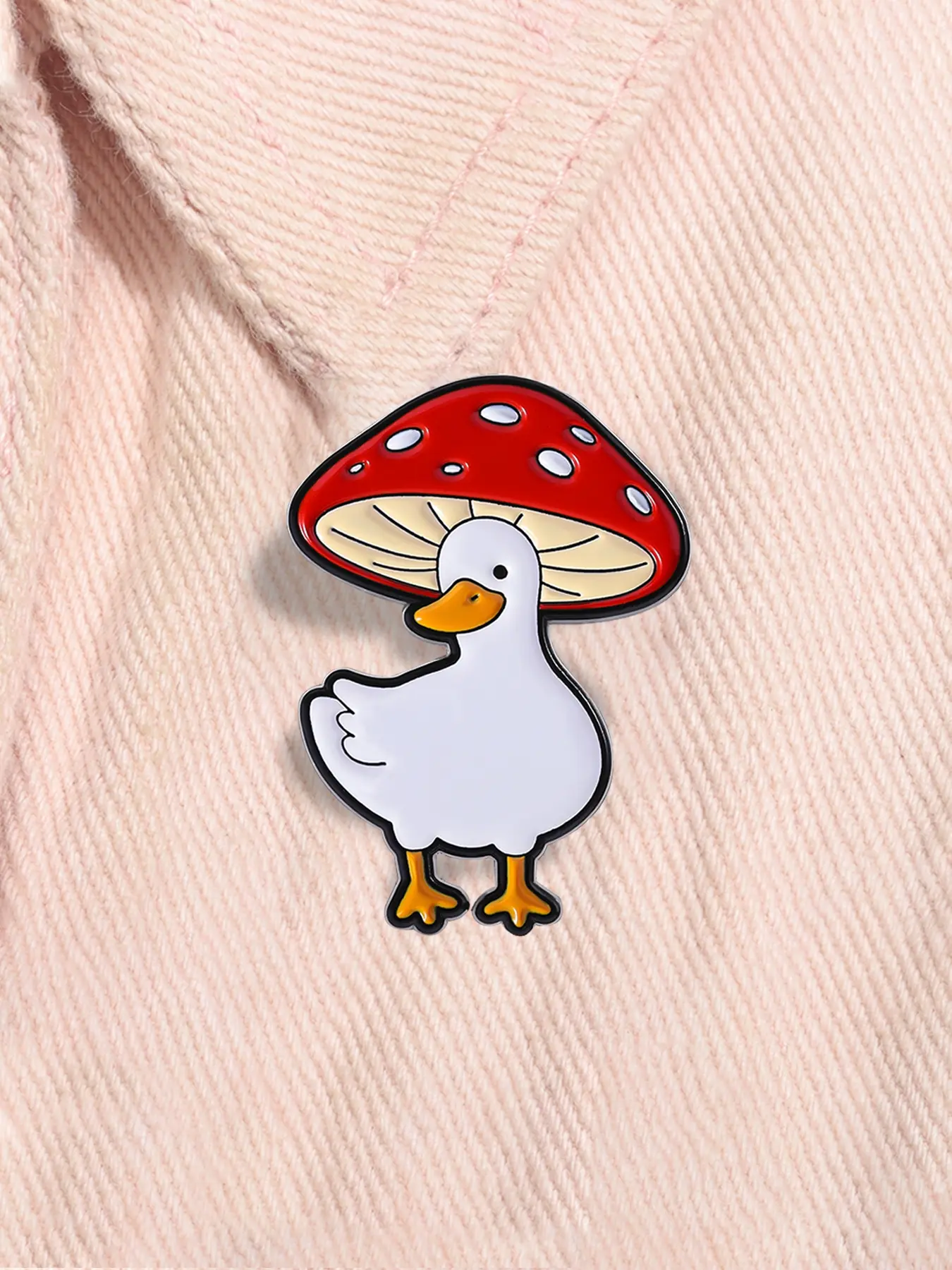 Cartoon White Goose Wearing A Mushroom Hat Enamel Pin Kawaii Cute Animal Metal Brooch Pins Lapel Backpack Badge Fashion Jewelry Accessories Gift for Kids Friends