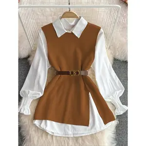 Women’s spring and autumn casual knitted vest, sleeveless sweater vest, elegant loose top, solid color pattern, fashionable and comfortable GARMENTARY