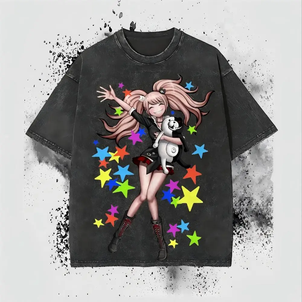 ST 100% cotton Danganronpa Junko Enoshima Oversize Unisex Washed T-Shirt for Women and Men's Unisex Fit faded bright pink vintage wash cotton t-shirt,Danganronpa Otaku Anime Merch Tee
