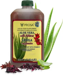 Prosa Aloe Vera, Hibiscus (Jamaica) Herbal Supplement – 33.8 fl oz (1.05 qt / 1L) – with Vitamin C for Digestive & Immune Support