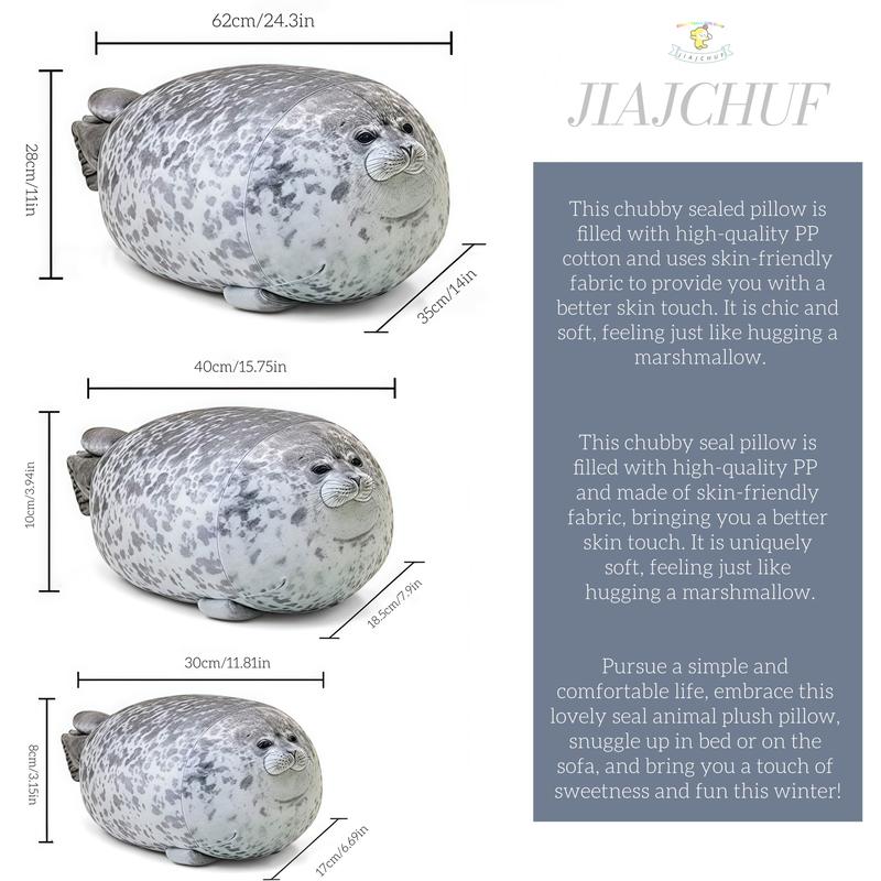 Stuffed Seal Toy Plush Animal Soft Cuddly Gift for All Ages, Giant Size Cute Stuffed Animals, Perfect Present for Friends & Family, Super Soft Fluffy