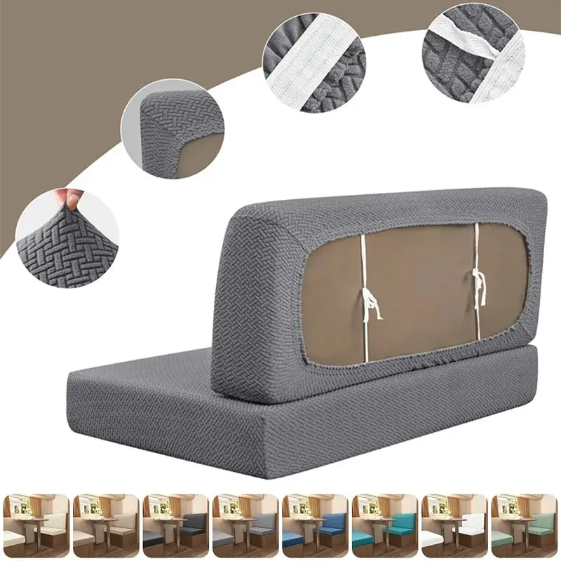Plain Solid Polar Fleece Polyester Stretch Cushion Covers - 2-Pcs/1-Set Rectangular, Fit Couch Booth Seats, RV Camper Car Bench Backrests
