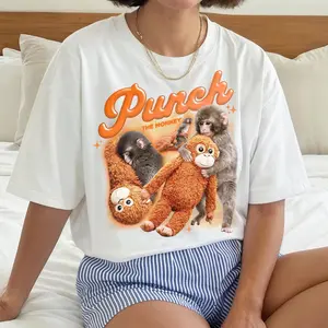 Punch The Monkey Meme Baby Monkey Holding Plush Toy Graphic Youth Tee, Retro Punch Baby Monkey T-Shirt for Men, Women and Kids