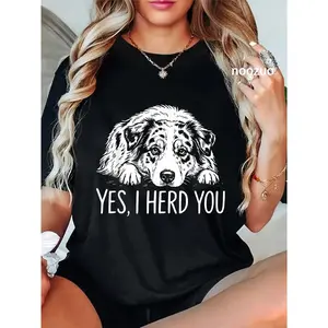 100% Cotton Yes I Heard You Line Art Australian Shepherd Dog Lovers T-Shirt