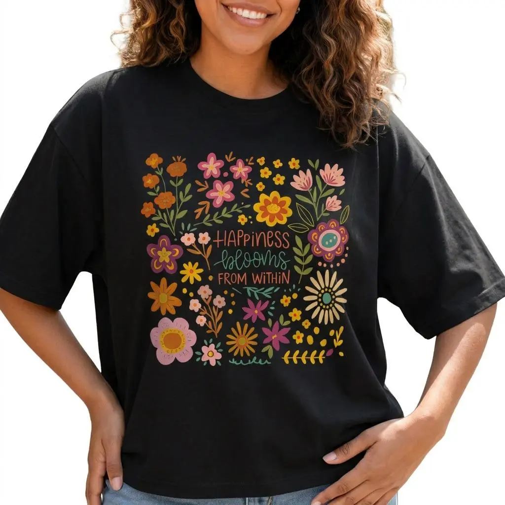 Women's Boho Graphic Tee, Inspirational Floral Prints Shirt in Smooth Soft Fabrics, Plus Size Everyday Casual Top, T Shirts Women, Plus Sizes, Graphic Print, Round Neck, T-Shirt