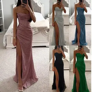 New Party Fashion Suspenders Dress Loose Casual Slit Women's Clothing Dress    Prom Dress Blue Formal Womenswear Gamis Workwear Basic Lotus Color Minimalist Sleeveless