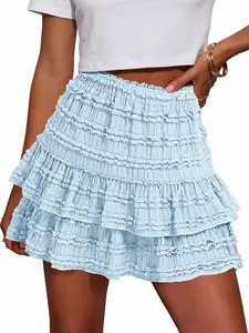 Fisoew Womens Ruffle Mini Skirt Casual High Waist Tiered Flowy Boho Skirts Summer Golf Tennis Skorts Womenswear Womenswear