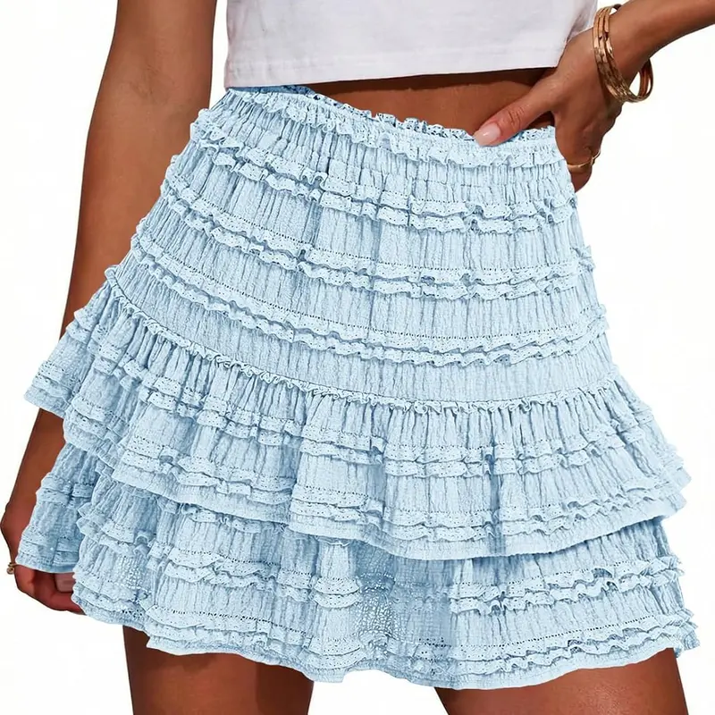 Fisoew Women's High-Waist Ruffle Tiered Flowy Boho Polyester Stretchy Sports Skort Pantskirts with Shorts, Chic Summer Golf Tennis Bottoms for Boho Chic Outfits & White Skirt Outfits