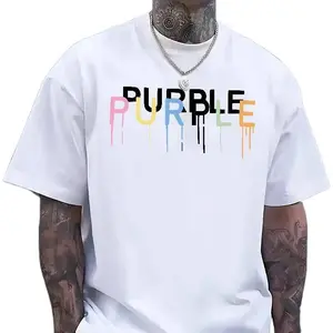 Purple Dripping Text Graphic T-Shirt, Minimal Streetwear Typography Tee, Aesthetic Paint Drip Letter Shirt, Trendy Casual Summer Top, Unisex