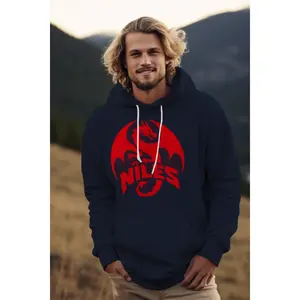 Gildan Men's Dragon Heavy Blend Hoodie - Navy Blue Long Sleeve Fitted Casual Style with Double-Lined Hood & Pouch Pocket