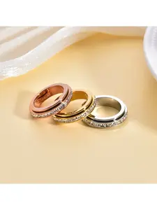 Anxiety ring, unisex titanium steel rotating decompression finger band, cubic zirconia wedding ring, comfortable size 6 to 12.