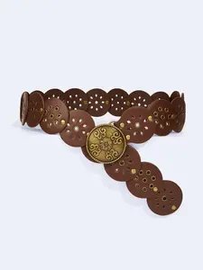 Boho Vintage PU Wide Belt for Women, Statement Belts, Stylish Belts, Western Buckle Belt, Y2K Bronze Round Buckle with Studs, Ideal Accessory for Coats and Casual, Studded Belt Buckle