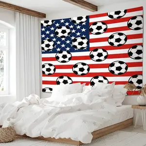 Soccer Field Print Tapestry, Sports Football Wall Hanging Tapestries, Colorful Wall Blanket Backdrop Decor for Boys Teens Bedroom, Soft Aesthetic Soccer Wall Art