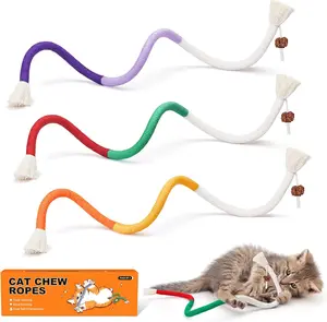 Cat Toys Chew Ropes 3Pcs with Refillable Natural Catnip, Safe Teeth Cleaning Toy for Indoor Kittens, Interactive Cat Nip Kitty Toys for All Breeds