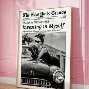Trendy Newspaper Print, Feminist News Wall Art, Investing in Me, Rich Women, New York Times Poster, Retro Bar Cart Art, Girl Dorm Room Decor