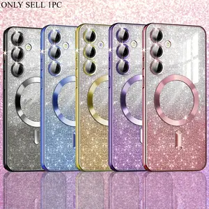 Phone Case Cover - Designed for Samsung Galaxy A55, A35, A15, A56, A36, A16 5G, Featuring a Clear Magnetic Glitter Gradient with a Luxurious Plated Soft Bumper And a Complete Camera Lens Protector, Protective