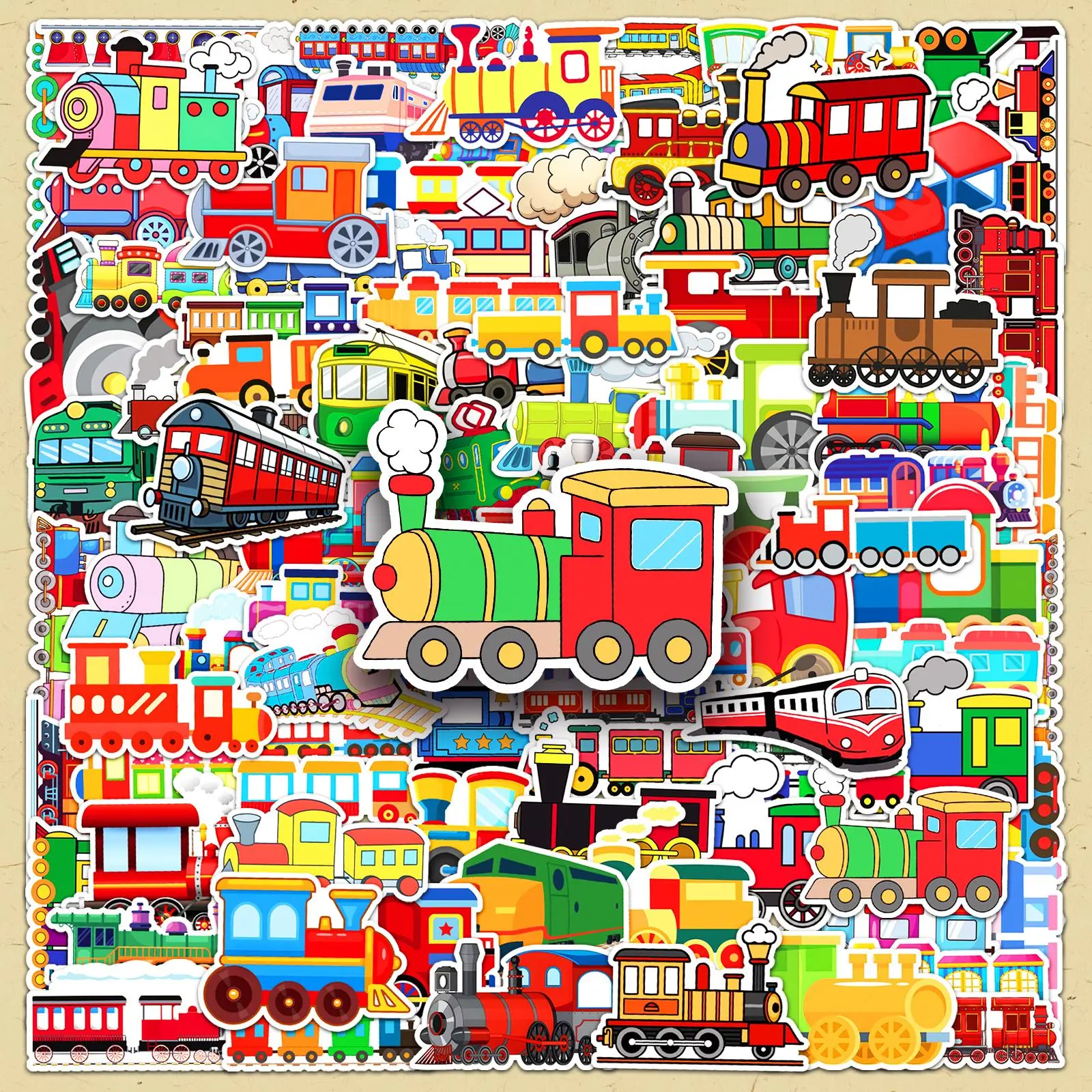 Train Pattern Sticker, 100pcs/set Cute Cartoon Train Sticker, DIY Decorative Sticker for Scrapbooking, Journaling, Gift Wrapping