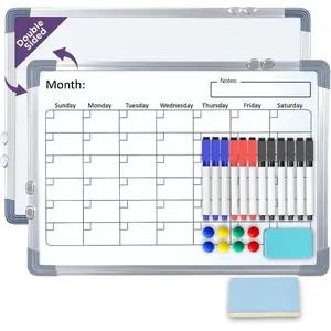 WhiteBoard Calendar Dry Erase Board, Dual Side Vision Board for Wall, Dry Erase Calendar Planner for Moms, Complete Set Monthly Planning Boards with Movable Hooks, Memo, Pens & Eraser (16x12)