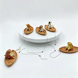 5 Sets Random Cat Fishing Statue, Durable Resin Material, Realistic Details, Perfect for Aquarium Decor, Random Cat Style