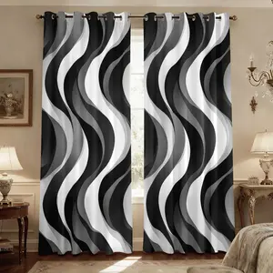 Blackout Curtains 2 panels, Room Darkening Wave Gray and White Stripe Thermal Insulated Window Curtains for Living Room Curtain,Machine‑Washable Window Curtains with Grommet   ﻿