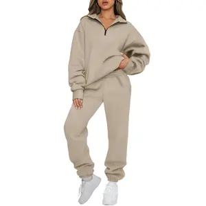 Women's Sweatsuits 2 Piece Outfits Lounge Sets Long Sleeve Half Zip Pullover and Baggy Sweatpants with Pockets