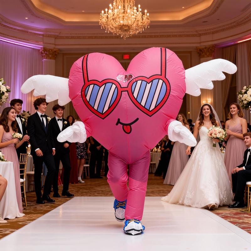 Adult Pink Heart-shaped Inflatable Costume with Built-in Fan Polyester Full-Body Outfit for Valentine's Day Wedding Anniversary Mother's Day Father's Day Birthday Fits 155-180cm Clothes Womenswear