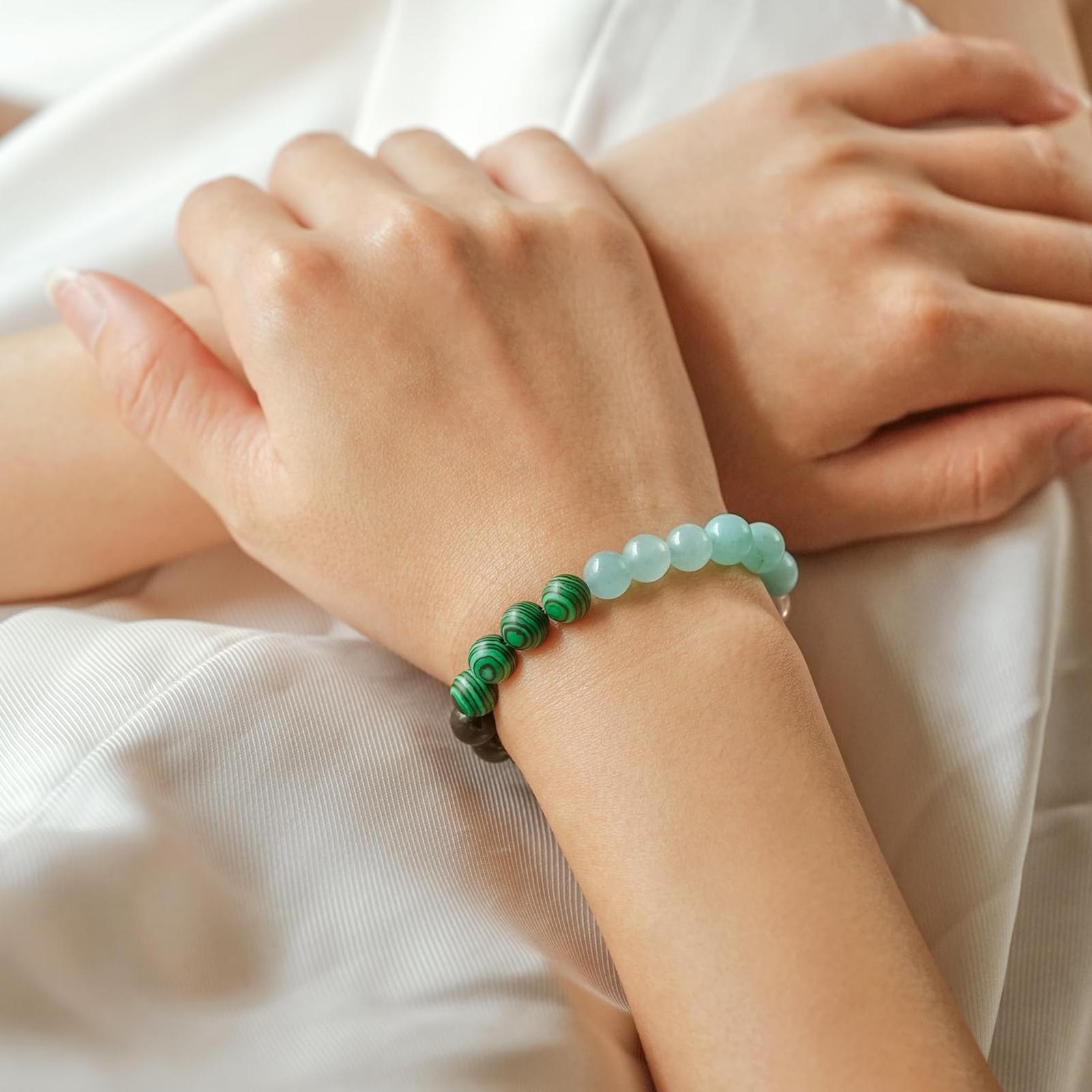 Trendy Colorblock Lucky Bracelet 4-Piece Set: Authentic Citrine + Malachite Energy Bracelets for Money Magnetism, Self-Esteem & Spiritual Protection