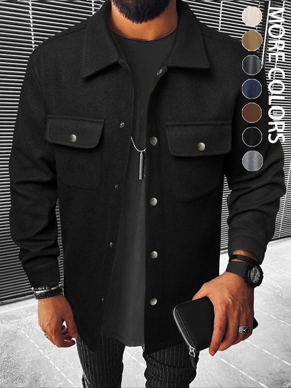 Men's Casual Shirt Jacket Coat with Button Front Closure, Spring & Fall Fashion, Fitted Warm Outerwear for Any Occasion