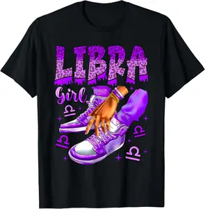 Cotton(pure) Libra Girl Birthday Black Women Sneakers Zodiac Sign T-Shirt