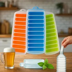 Silicone Ice Stick Trays with Lid, Narrow for Water & Sports Bottles Easy Push Pop Out Molds for Freezer Kitchen Essentials Flexible Stackable BPA Free