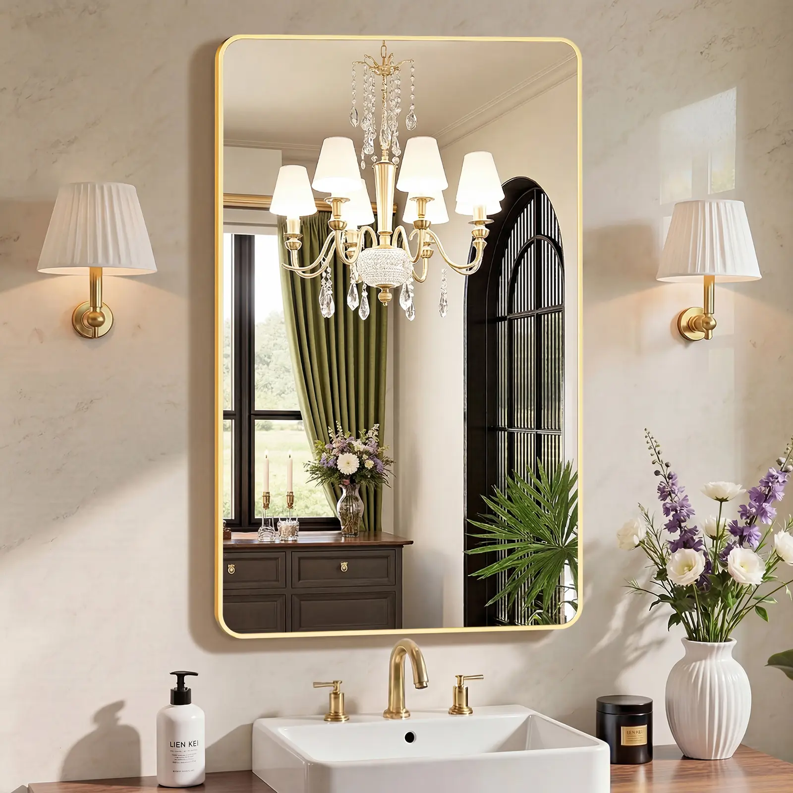 Bathroom Mirror for Over Sink,  Wall Mount Mirror with Rounded Rectangle and Matte Metal Framed, Modern Wall Vanity Mirror for Home Decor, Living Room, Bedroom, Black