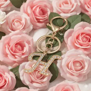 1 A-Z letter decorative keychain with fashionable rhinestones for women,