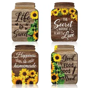 Wooden Letter & Sunflower Pattern Sign, 4pcs/set Rustic Inspirational Hanging Farmhouse Kitchen Sign, Wall Decor for Home