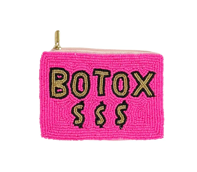 Round Beaded Wallets for Women, Novelty "Botox Money" Themed Coin Purse, Small Cash Stash Holder with Tassel, Cash Stash Container Women's Wallets, Coin Holder/Purse, Beaded Bag Women's Wallets