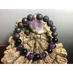 Grief & Loss Bracelet - Crystal Jewelry for Grieving - Smoky Quartz - Amethyst - Lava stone