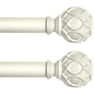 White Farmhouse Curtain Rods for Windows:Heavy Duty Adjustable Curtain Rod for Bedroom Living Room,Boho Decorative Rustic Drapery Pole with Vintage Coastal Finials,Antique White 2 Pack 36-88"