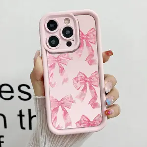 Cute Trendy Pink Silk Bow Ribbon Coquette Pattern Phone Case for iPhone 17 16 15 14 Pro Max 13 12 11 XR XS Plus Air Samsung Galaxy S25 S24 S23 Slim Shockproof Anti Drop Protective Durable TPU Cases anxiety