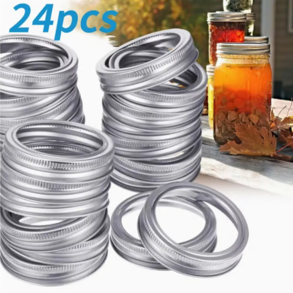 24pcs Silver Smooth Metal Rings for Mason Jars, Airtight Oven-Safe Canning Canister Accessories, Durable Reliable Fit Most Mason Cans for Home Canning & Storage (Sports & Outdoor Use), Bottles, Tin