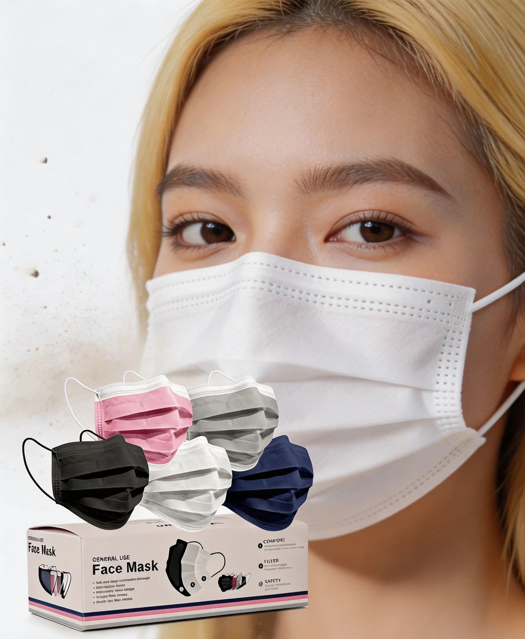 50-200pcs  Mix Match Mix Color Disposable General Use Face Mask, Comfortable Adjustable Ear Loop & Nose Bridge Breathable 3 Layer Protective Face Mask, Soft Non-Woven Daily Protective Mask