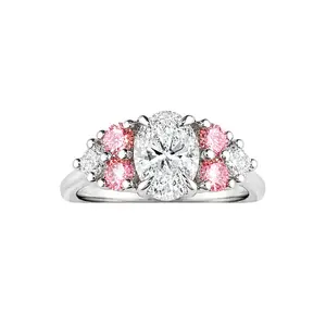1.60ct 14K White Gold Romantic Oval Diamond With Round Pink And White Cluster Stones Engagement Ring (IGI Certified)